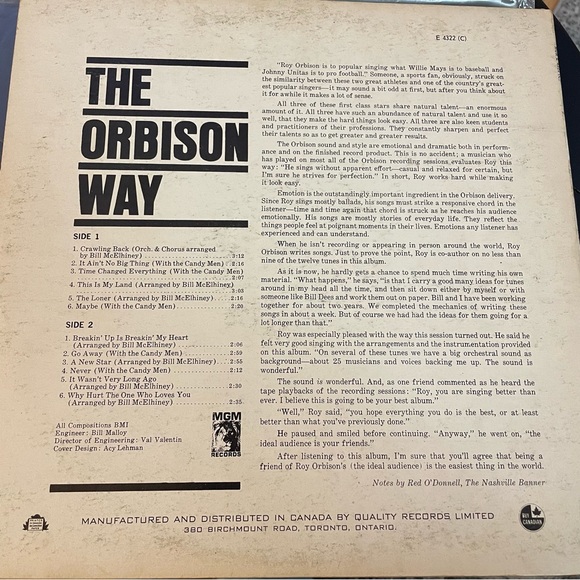 Roy Orbison - The Orbison Way - Original 1965 Mono Vinyl LP Record Album - Picture 7 of 14